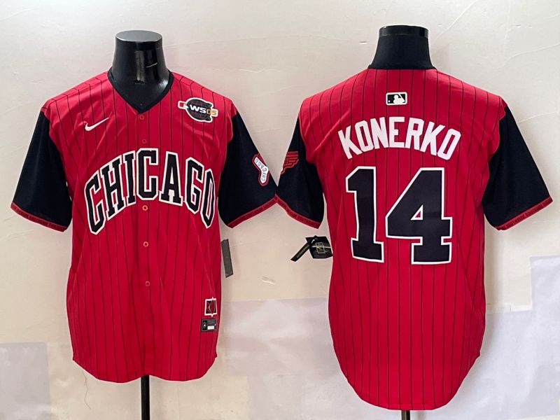 Men Chicago White Sox 14 Konerko Red Stripe Joint Name Nike 2025 MLB Jersey style 12